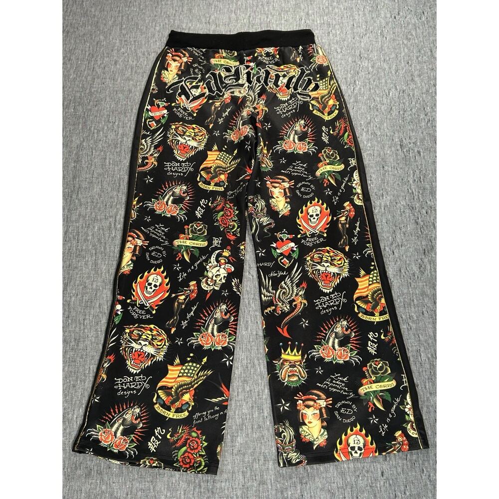 Ed Hardy Flashboard Track Pants Womens Small Black Stretch Embroidered Tattoo - Picture 13 of 16